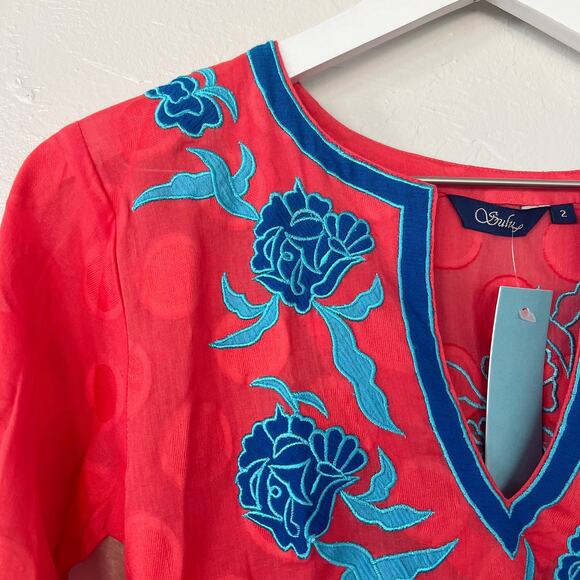 Sulu Collection Coral and Blue Tunic size 2 NWT - Picture 2 of 5